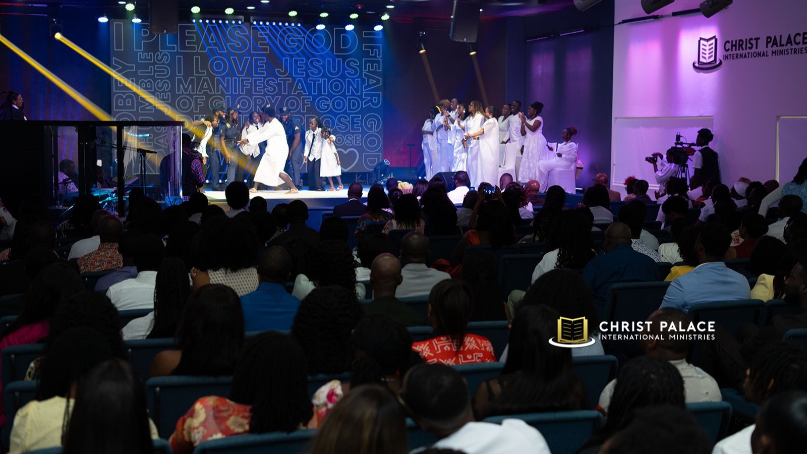 The congregation seated for a service